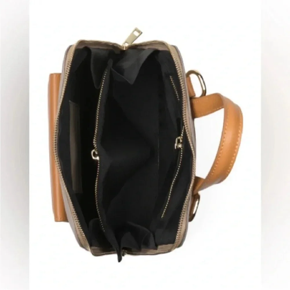 Divina Firenze Pebbled Leather Mini Backpack Purse Grey Camel Brown